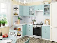 Небольшая угловая кухня в голубом и белом цвете Старый Оскол